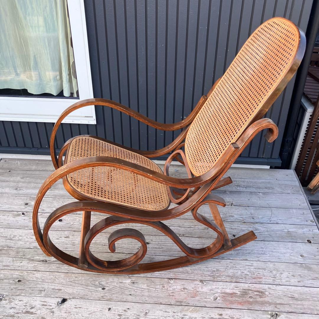 昭和レトロ 木製 ベントウッド ラタンロッキングチェア アームチェア 古家具