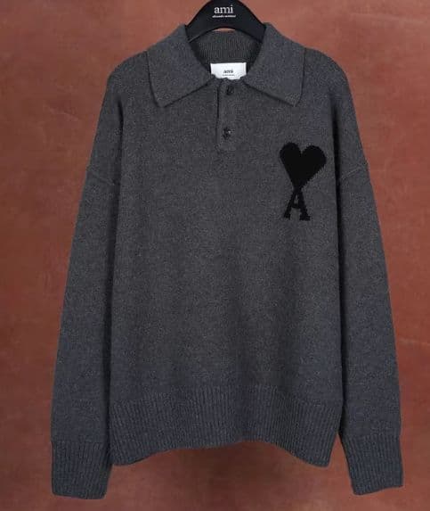 AMI PARIS グレー ポロ襟ニット