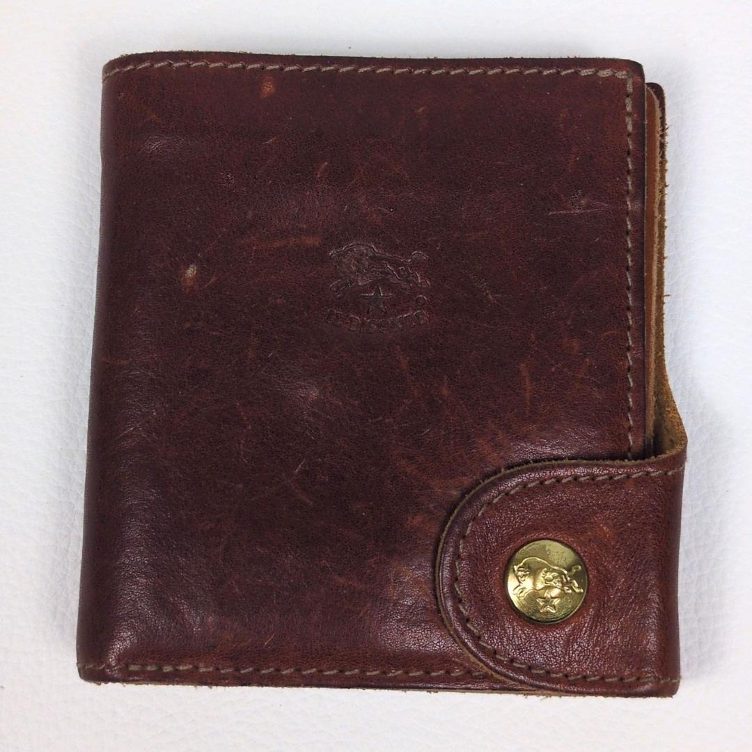 現行 イルビゾンテ 二つ折り 財布 コンパクト ブラウン ヌメ シボ ゴールド