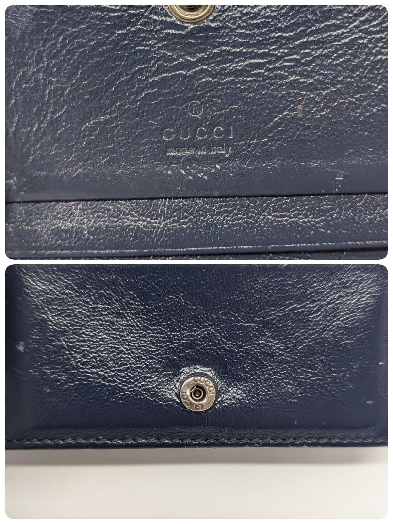 GUCCI　二つ折り財布　GG　マーモント　マトラッセ　レザー　ネイビー