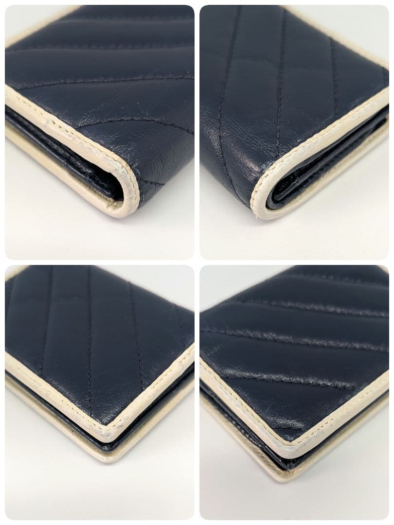 GUCCI　二つ折り財布　GG　マーモント　マトラッセ　レザー　ネイビー