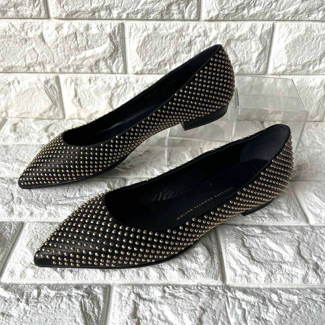 ほぼ新品ジュゼッペ ザノッティ ゴールドスタッズ黒パンプス 37.5 イタリア