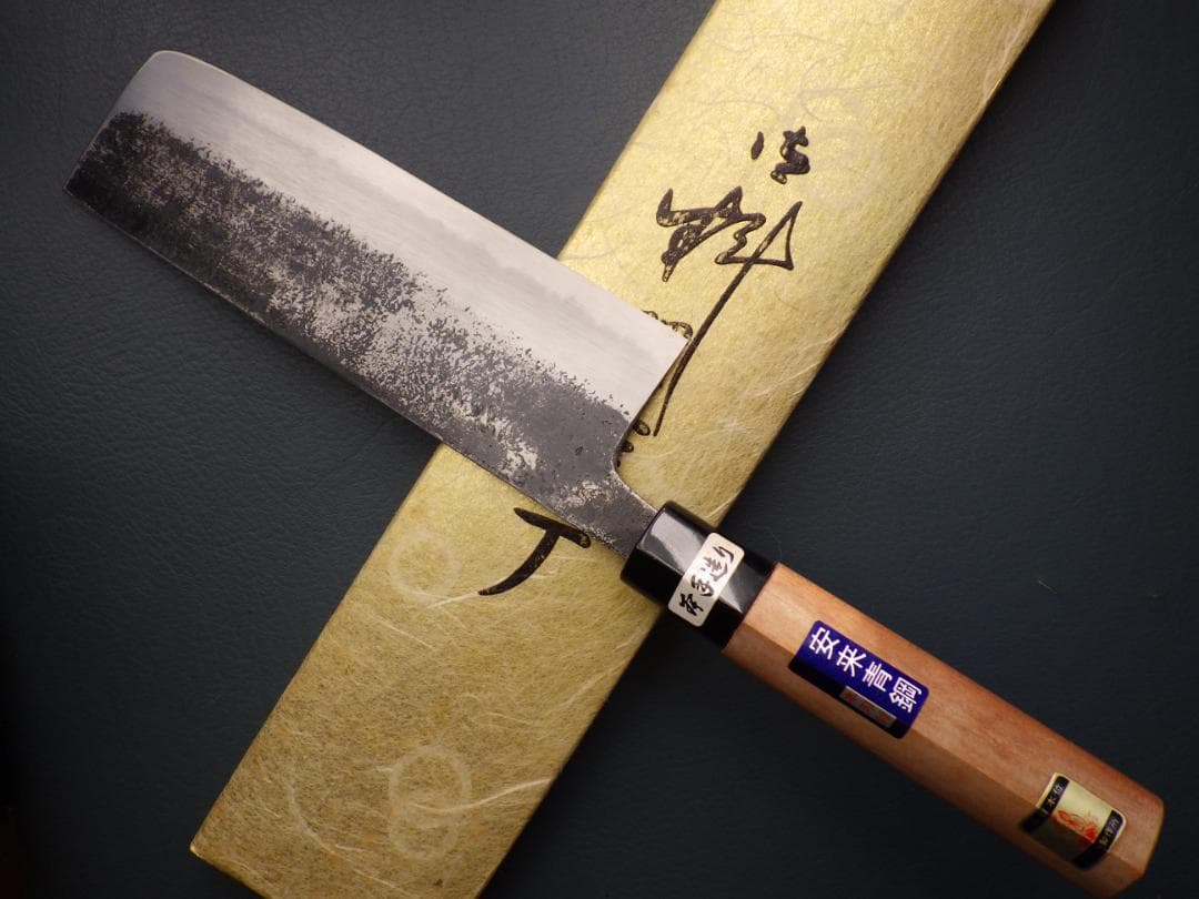 安来青紙黒打ち鍛造★菜切り包丁★共箱有り★未使用★