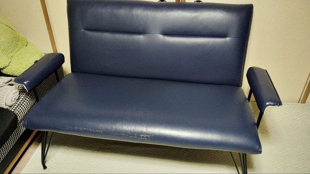 ネイビー 合成皮革 ソファ 2人掛け
