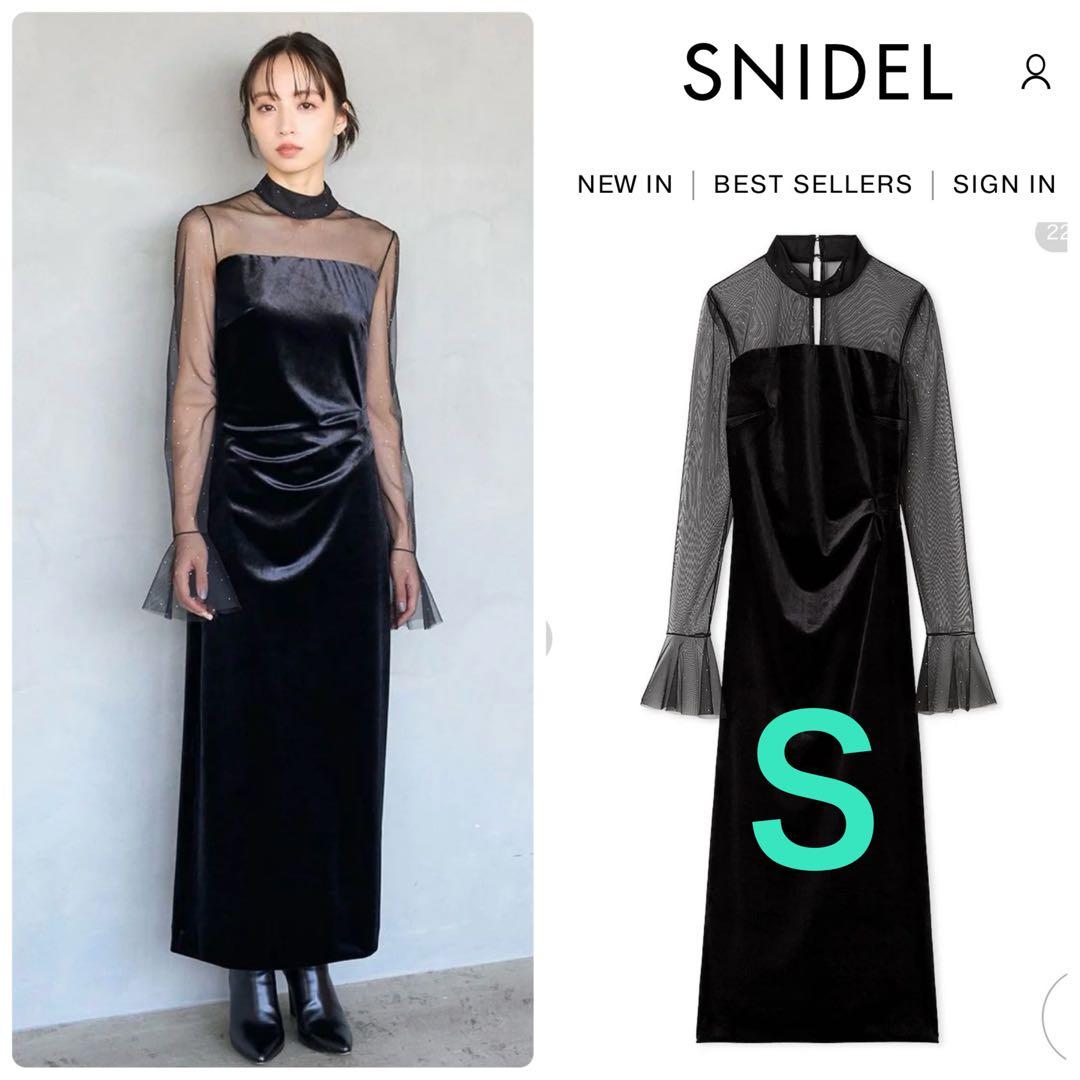 新作新品♥️SNIDEL スナイデル シアードッキングベロアドレス✨BLK
