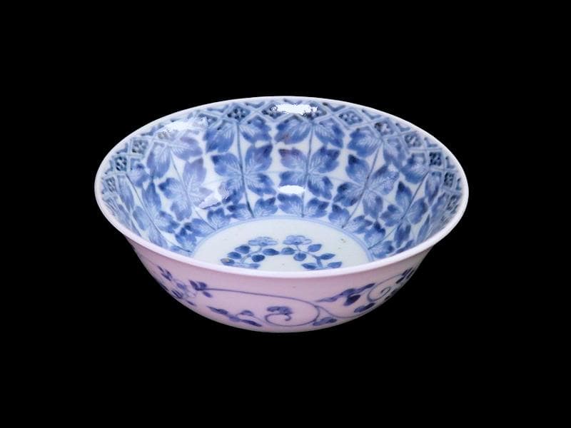 古伊万里　染付　牡丹葉繋ぎ紋　膾皿　春寒鉢　江戸期　C617AS-CVp