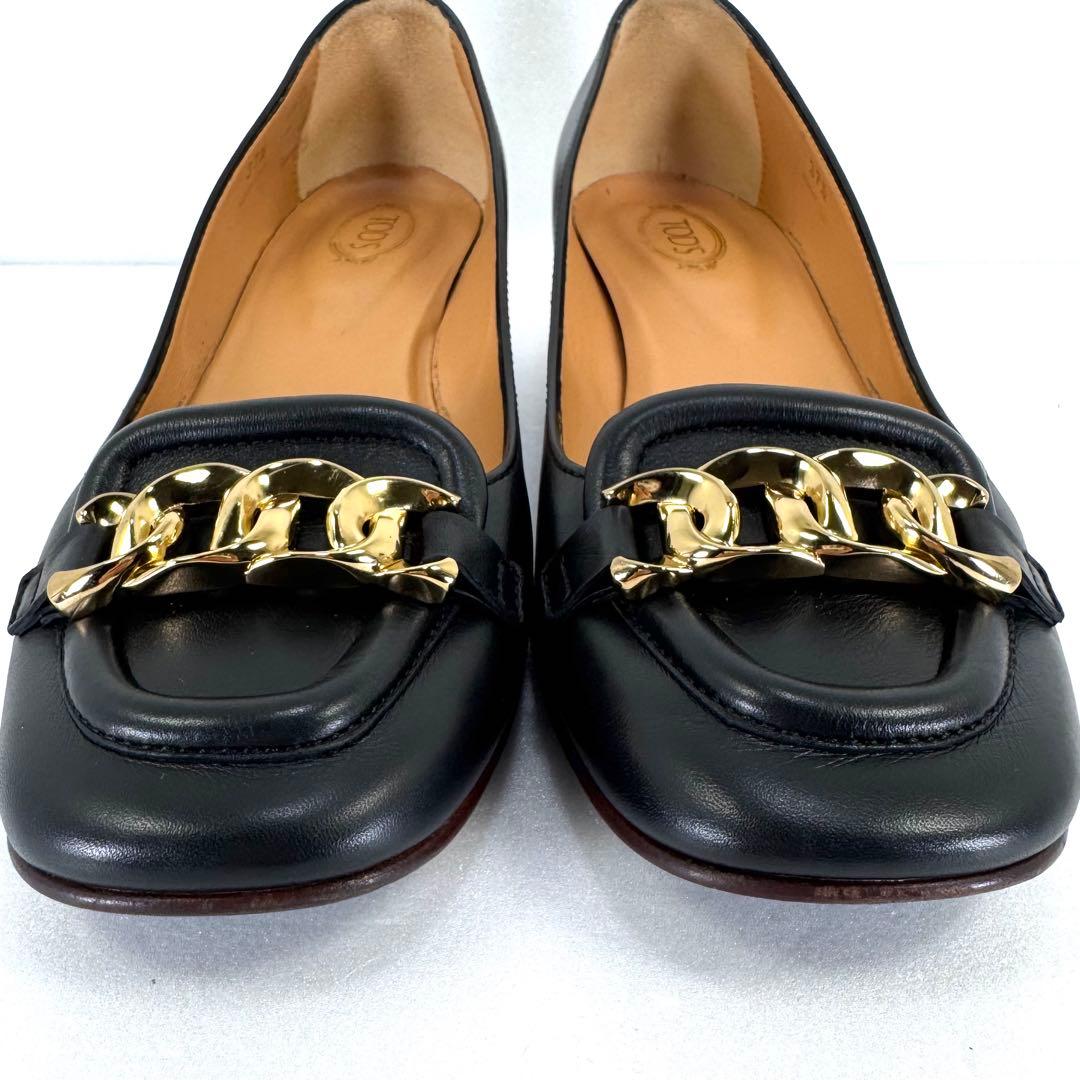 【Tod's】トッズ（24.5cm） メタルチェーン パンプス スクエアトゥ