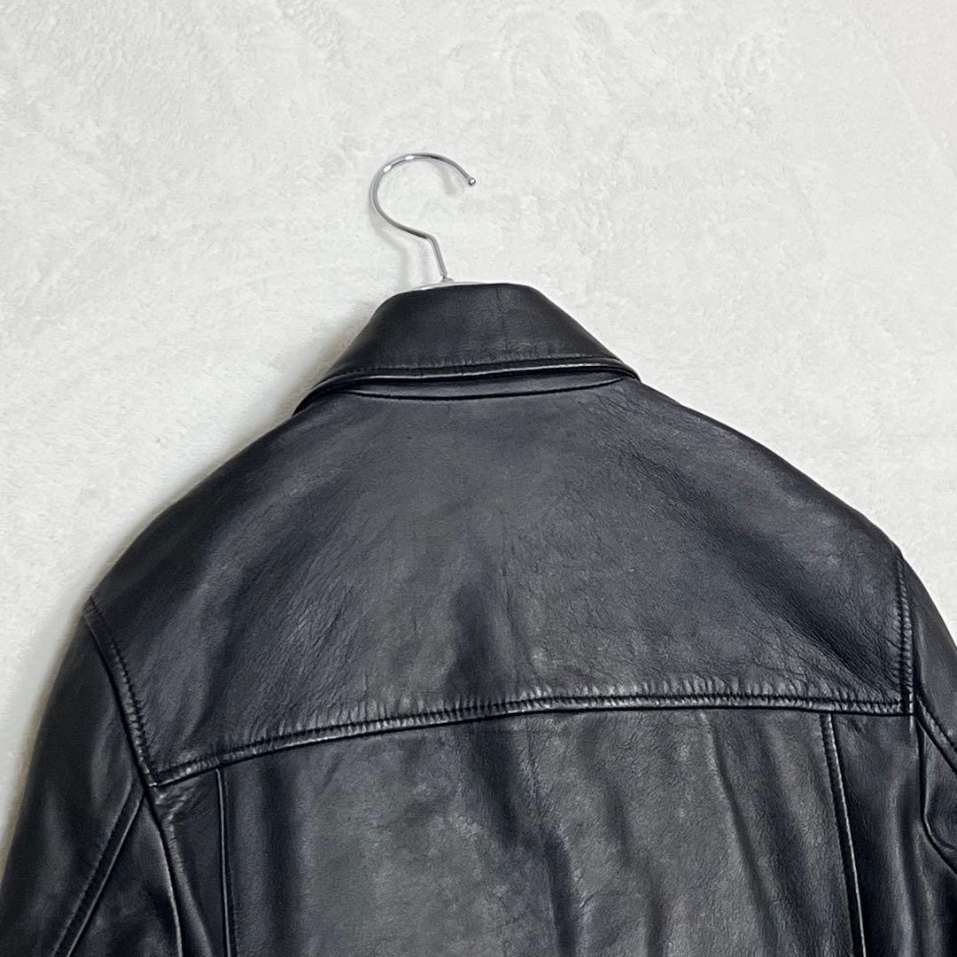 美品『オールセインツ』ダブルライダースジャケット レザー羊革 バイカー ベルト