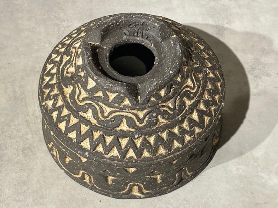 未使用◾️荻野善史 象嵌炭化焼成 植木鉢 15cm◾️アガベ/グラキリス/サボテン