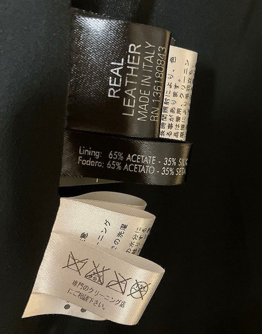 美品フェラガモFerragamo ノーカラーレザージャケット黒 裏地シルク
