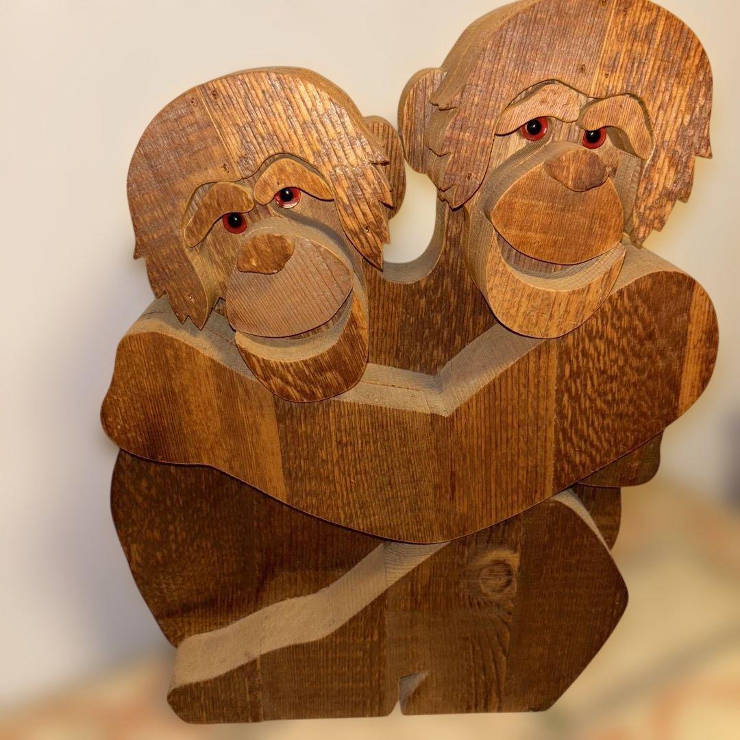 イタリア製 猿　木彫り 猿 2匹 オブジェ ヴィンテージ 彫刻 高さ約45cm