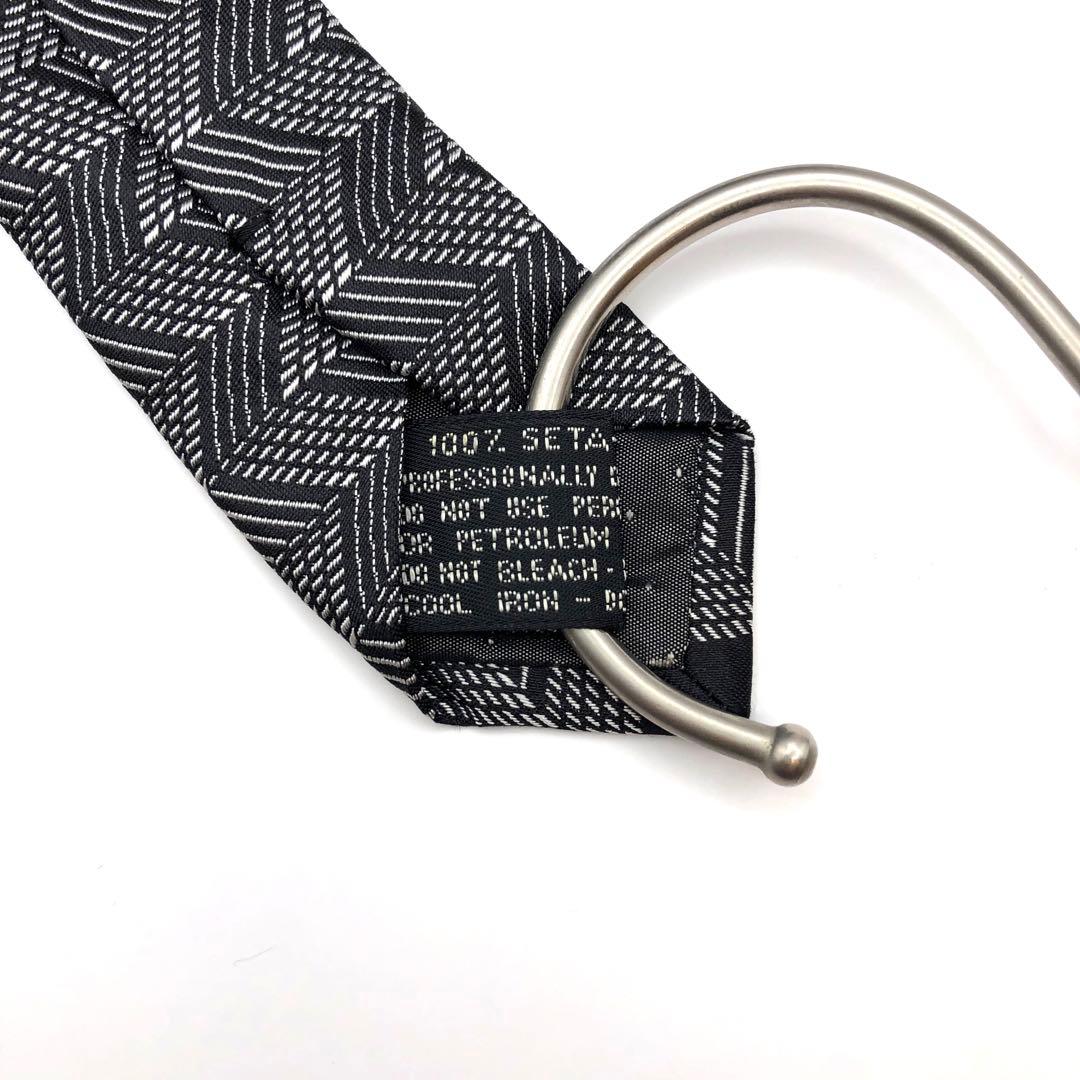 【美品】GIANNI VERSACE ネクタイ 幾何学柄 グレー ブラック