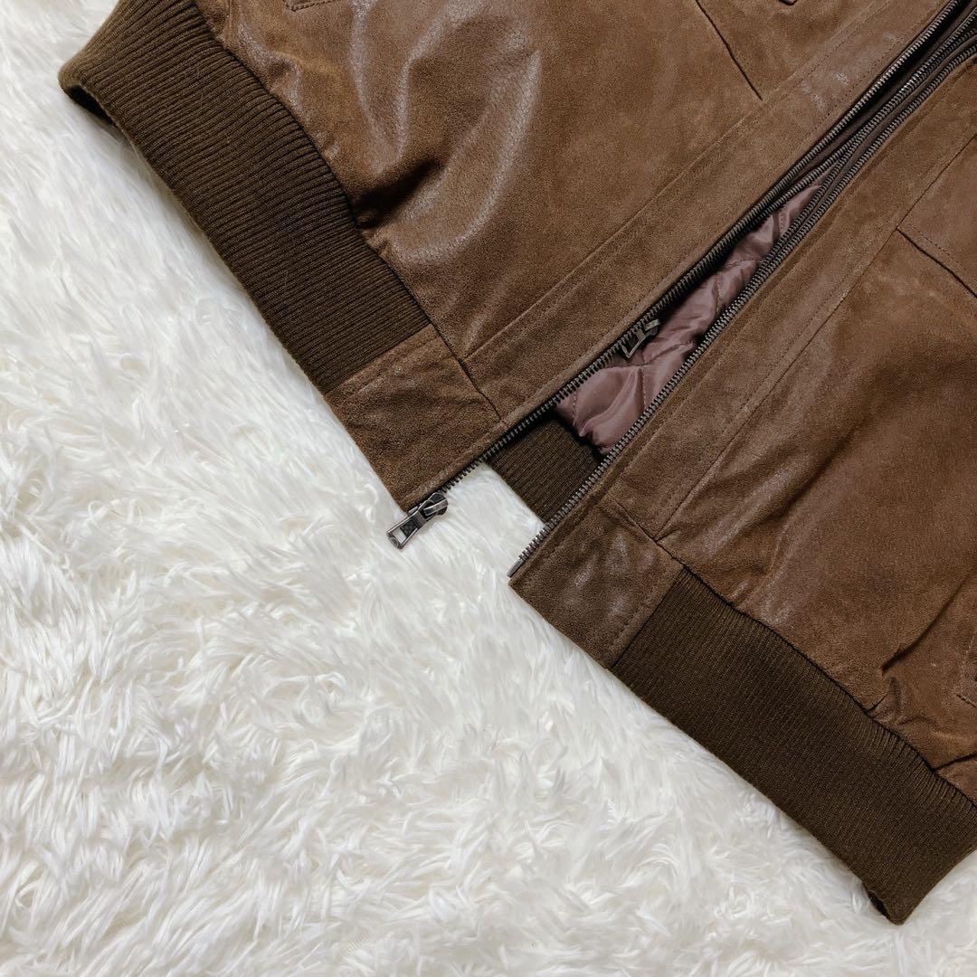 【希少】FLAVOR☆フード付 レザー ボマージャケット ライダース 茶色 XL