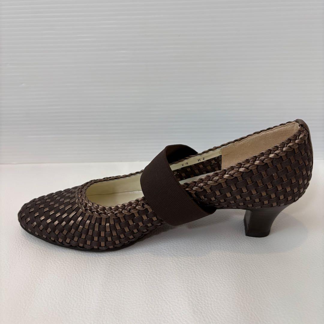 新品 銀座 ヨシノヤ メッシュ パンプス 靴 ブラウン 茶 日本製