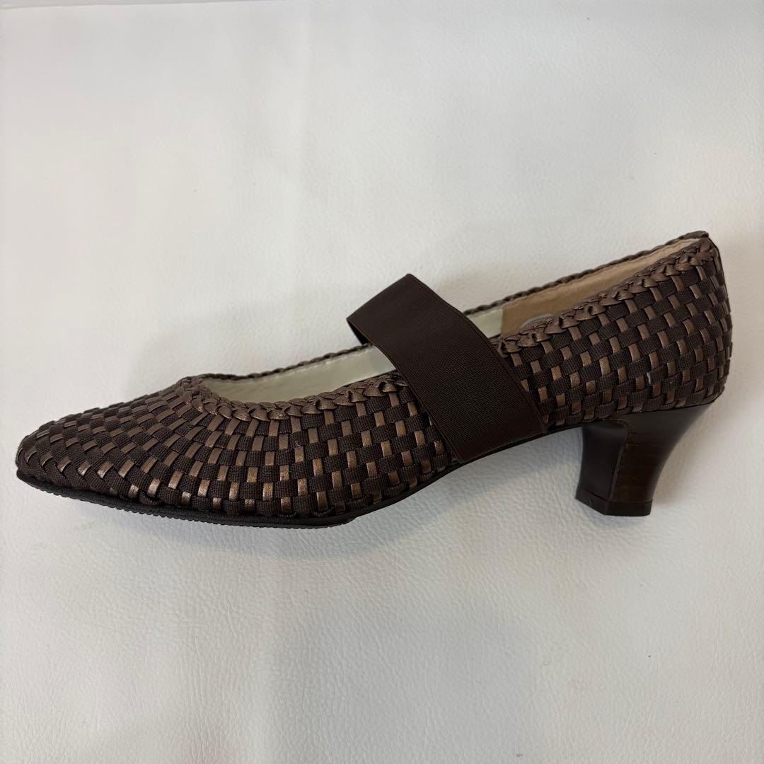 新品 銀座 ヨシノヤ メッシュ パンプス 靴 ブラウン 茶 日本製