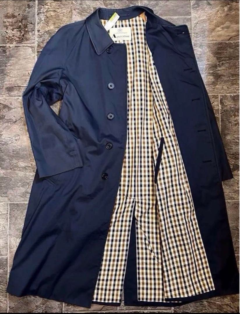 【美品】Aquascutum裏地チェック比翼ステンカラーコート38イングランド製