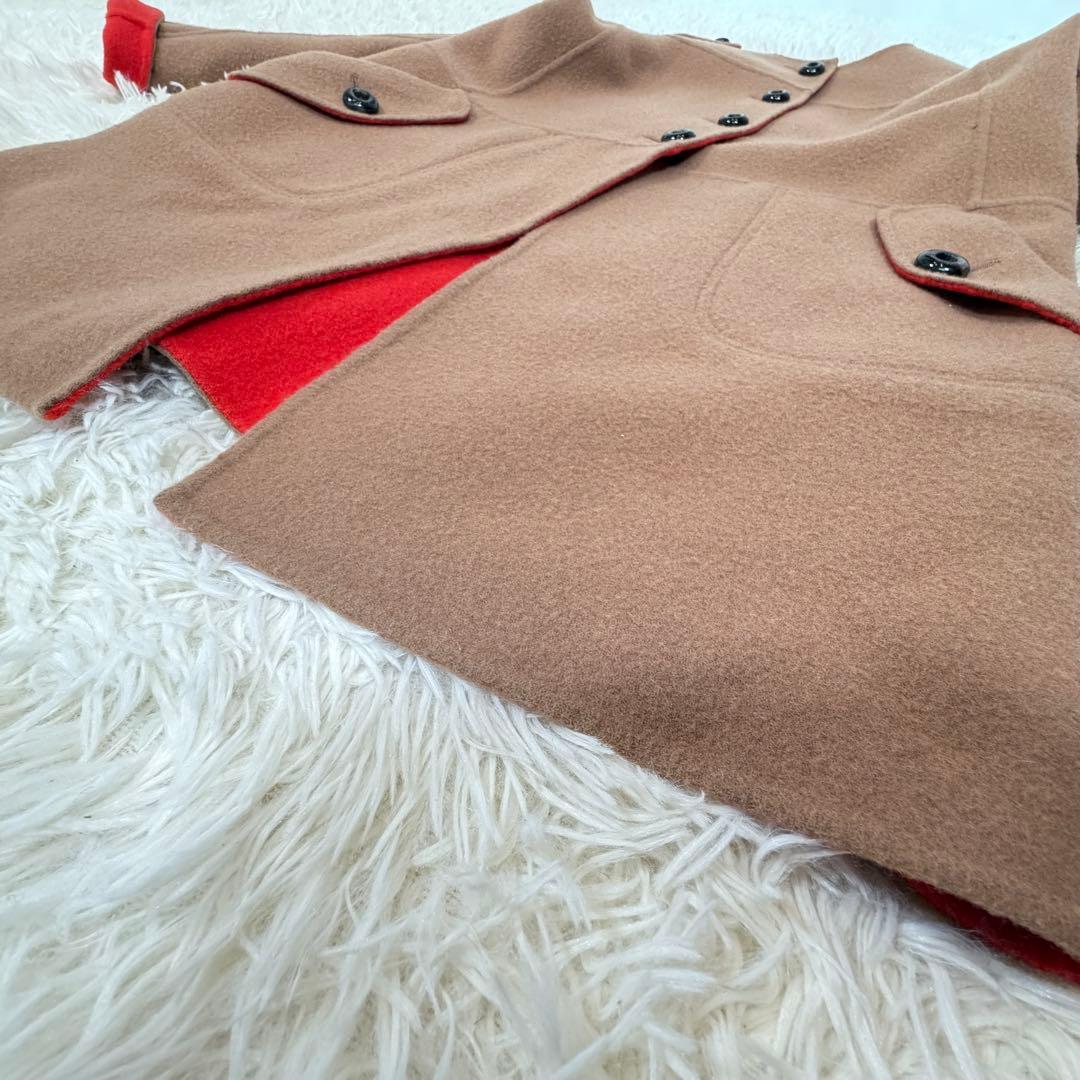 BURBERRY BLUE LABEL ウールコート 38 バイカラー 赤裏地