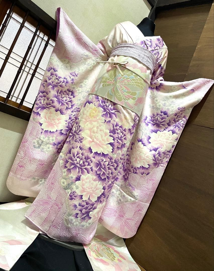 振袖フルセット6点サイズM〜Ｌ絞り花文　正絹売り切り終了