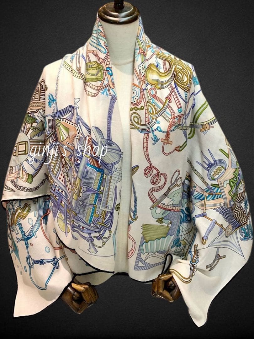 【海女様】 訳あり特価 @H74 羊毛 シルク 大判ストール リバーシブル