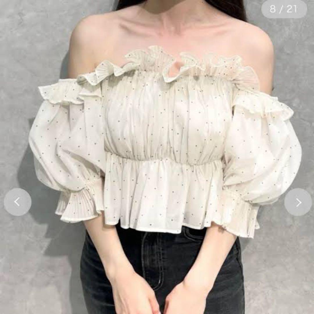 【正規品】snidel Sustainableギャザーオフショルブラウス　ドット