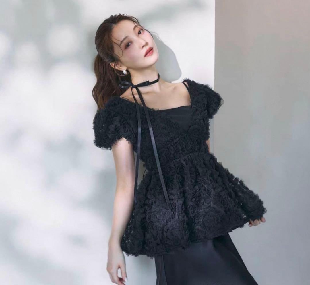 polaura フラワーペプラムバックリボンチュニック