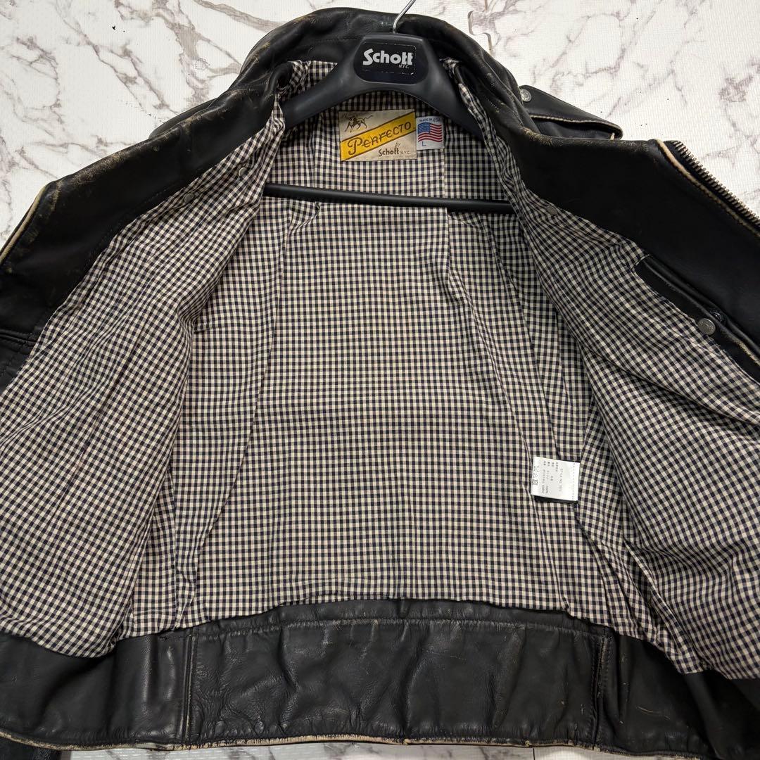 L/使用数回✨【米国製】schott 110周年 ダブルライダース 黒 牛革