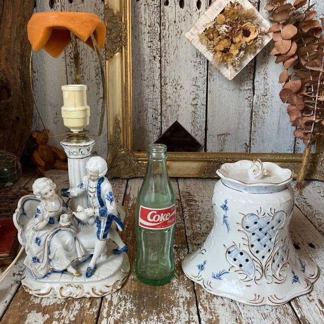 70sヴィンテージ*ヤマハ陶芸*フィギュリン スタンドライト*陶磁器 人形 照明