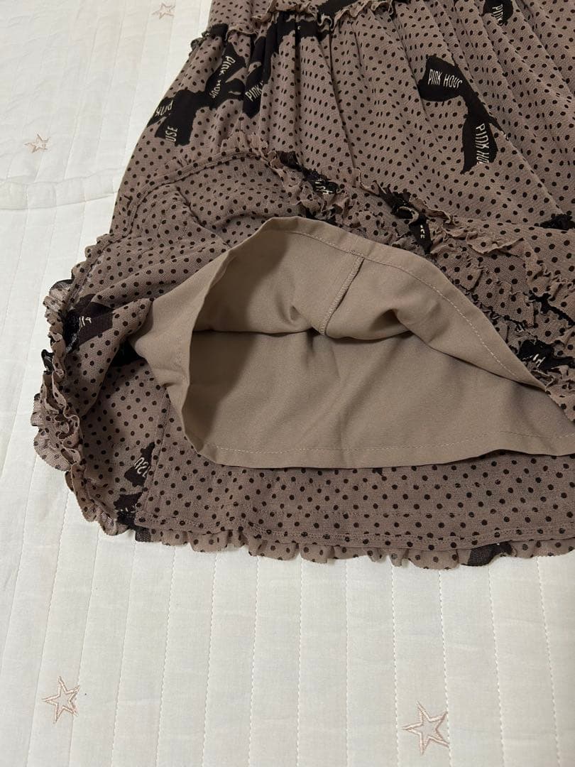 ピンクハウス　チュール　スカート　ペチ付き　リボン柄　ドット　ピコフリル