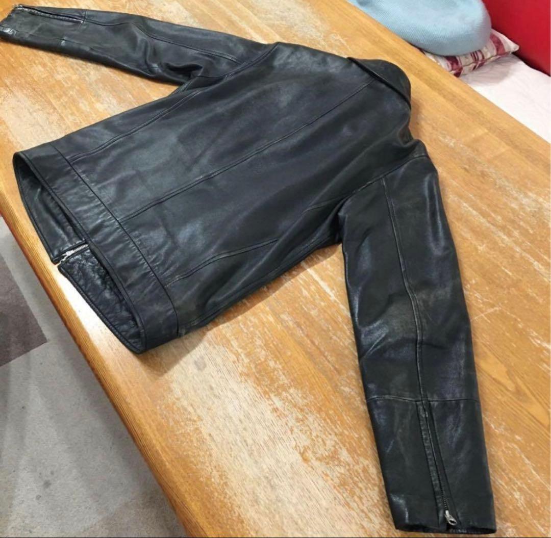 無印良品　シングル　ライダース　ジャケット　L　黒　シープレザー　ダブルジップ