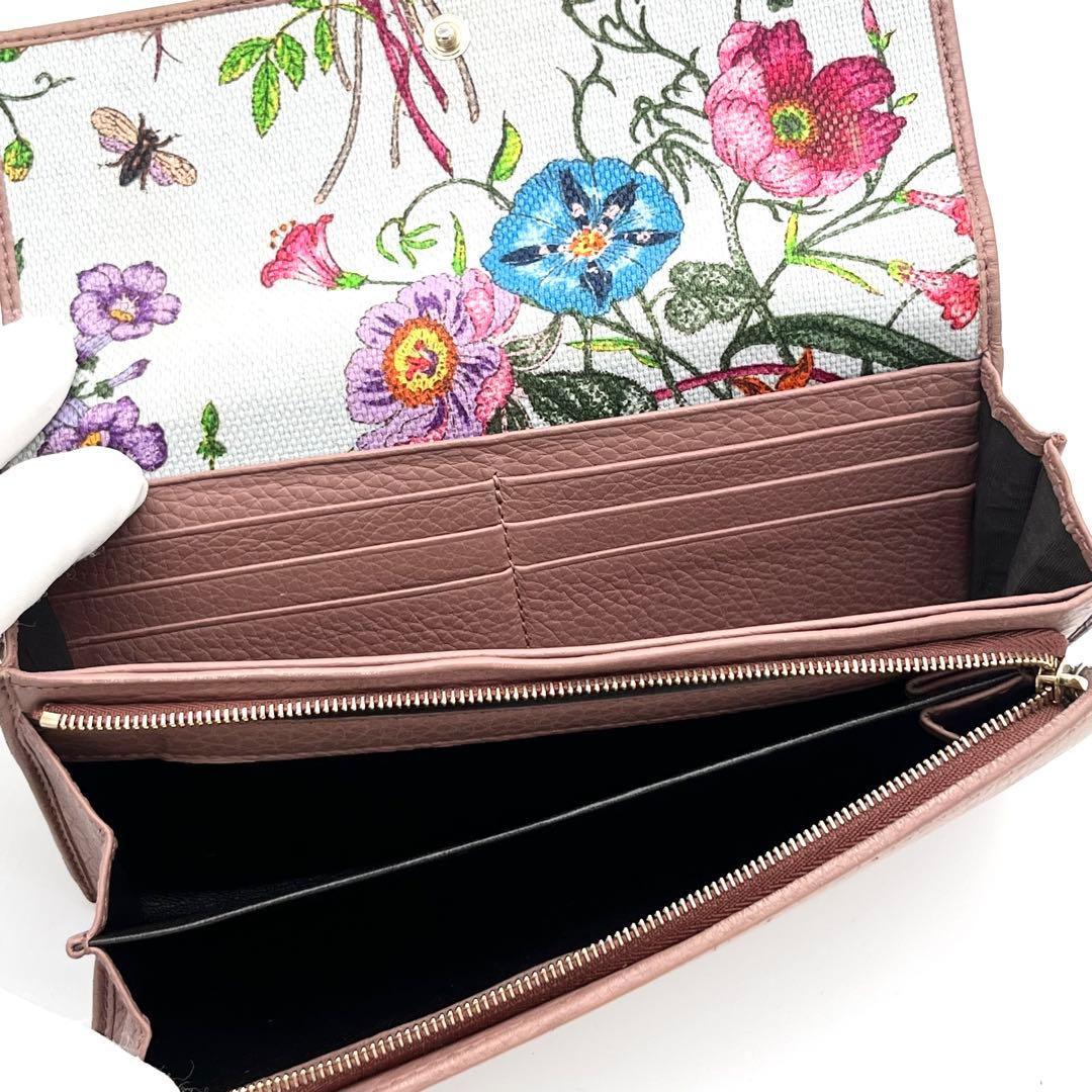 希少　グッチ　日本限定50周年記念デザイン　長財布　シボ革スウィング　フローラ