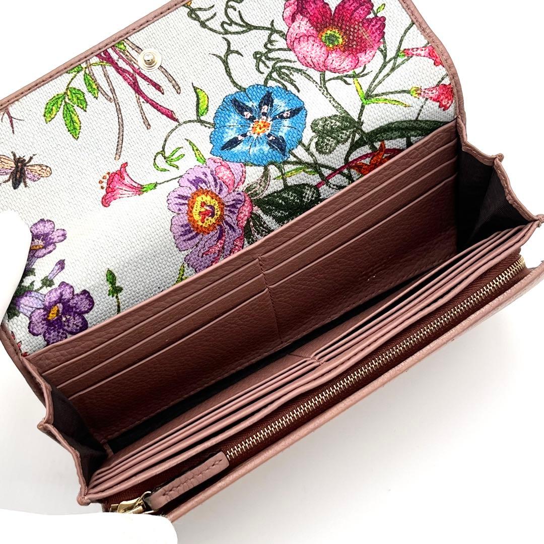 希少　グッチ　日本限定50周年記念デザイン　長財布　シボ革スウィング　フローラ