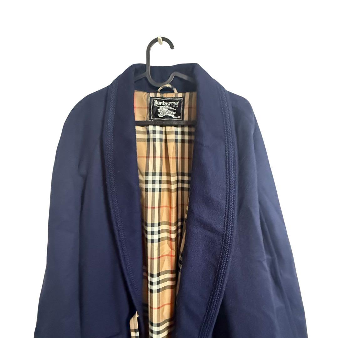 BURBERRY ガウンコート ノバチェック カシミヤ混 ネイビー XL