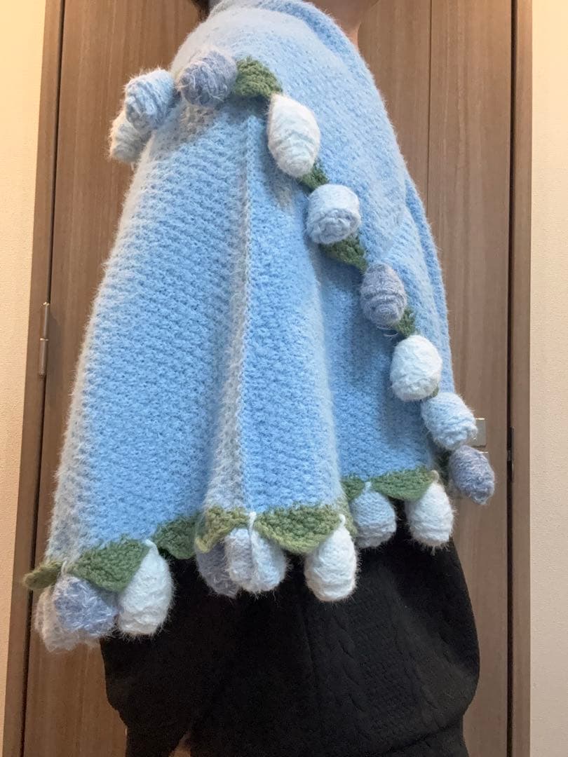 バラの花束ブランケット直径117cm，青いバラのストール