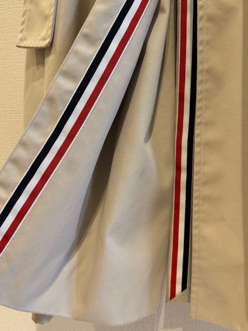 【THOM BROWNE★トムブラウン】ベージュ トレンチコート ストライプ裏地