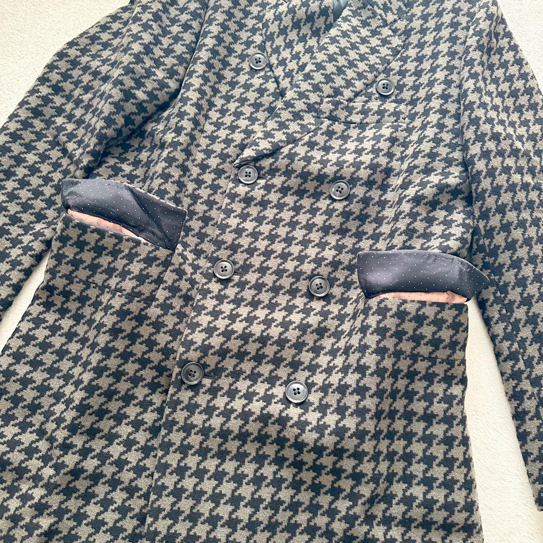 【美品】ポールスミス　チェスターコート　ダブル　シルク混　千鳥格子　Lサイズ