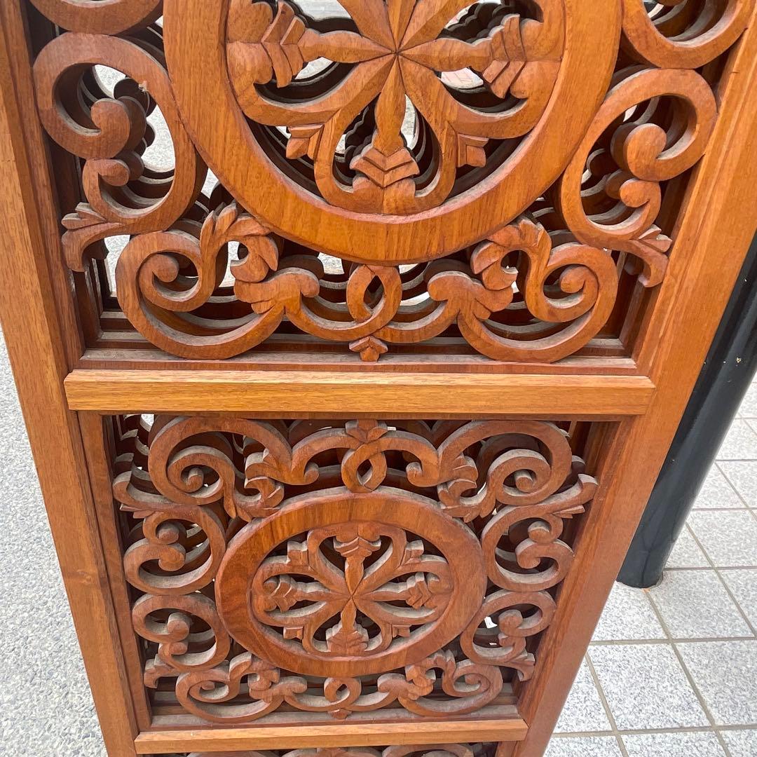 希少 アンティーク木製　 衝立　折りたたみ式　4連　アンティーク　透し彫り