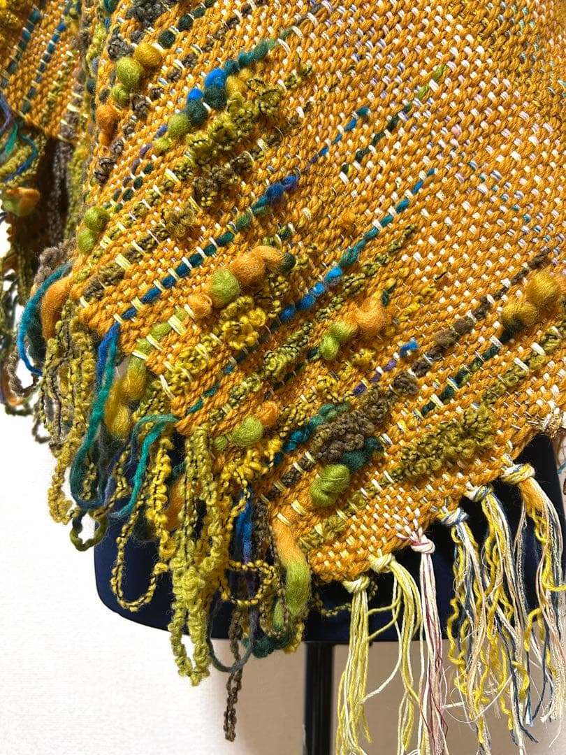 手織りショールストール　幅37cm+横フリンジ10cm長さ230cm+フリンジ