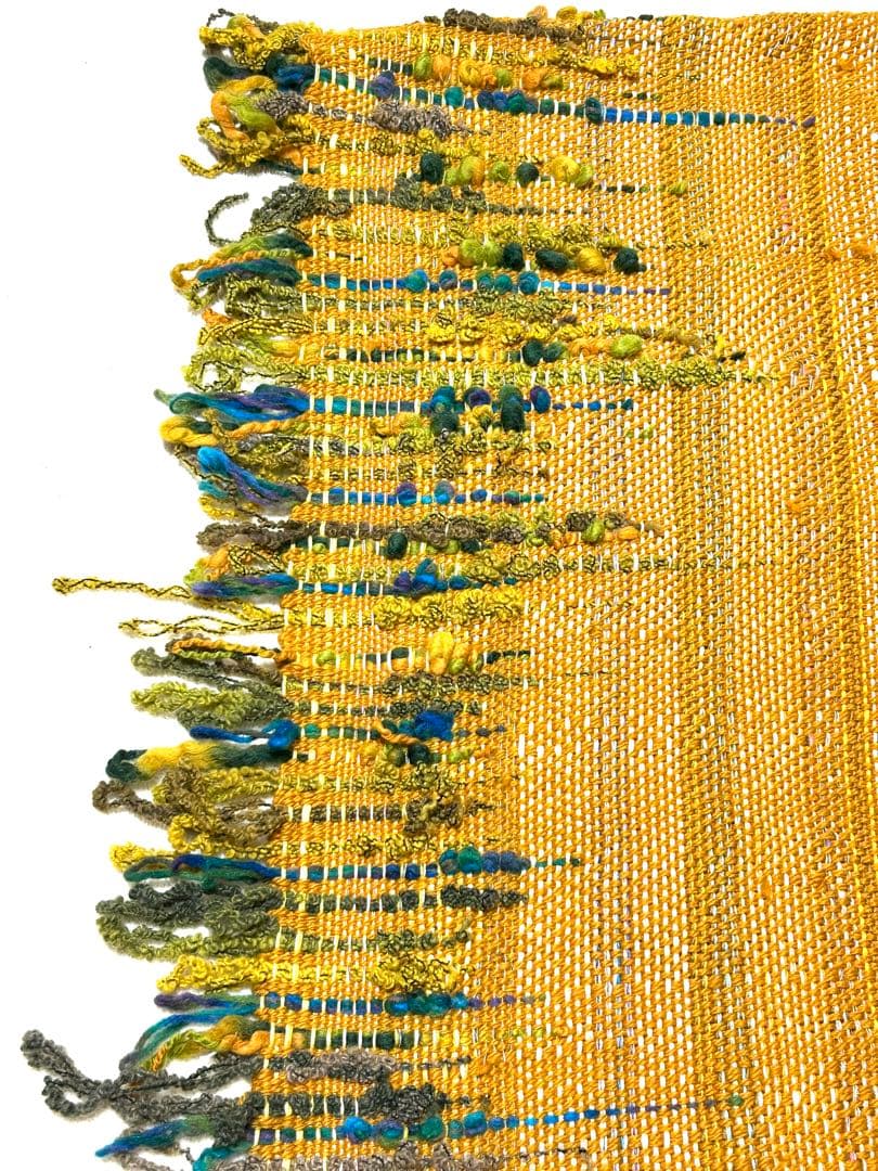 手織りショールストール　幅37cm+横フリンジ10cm長さ230cm+フリンジ