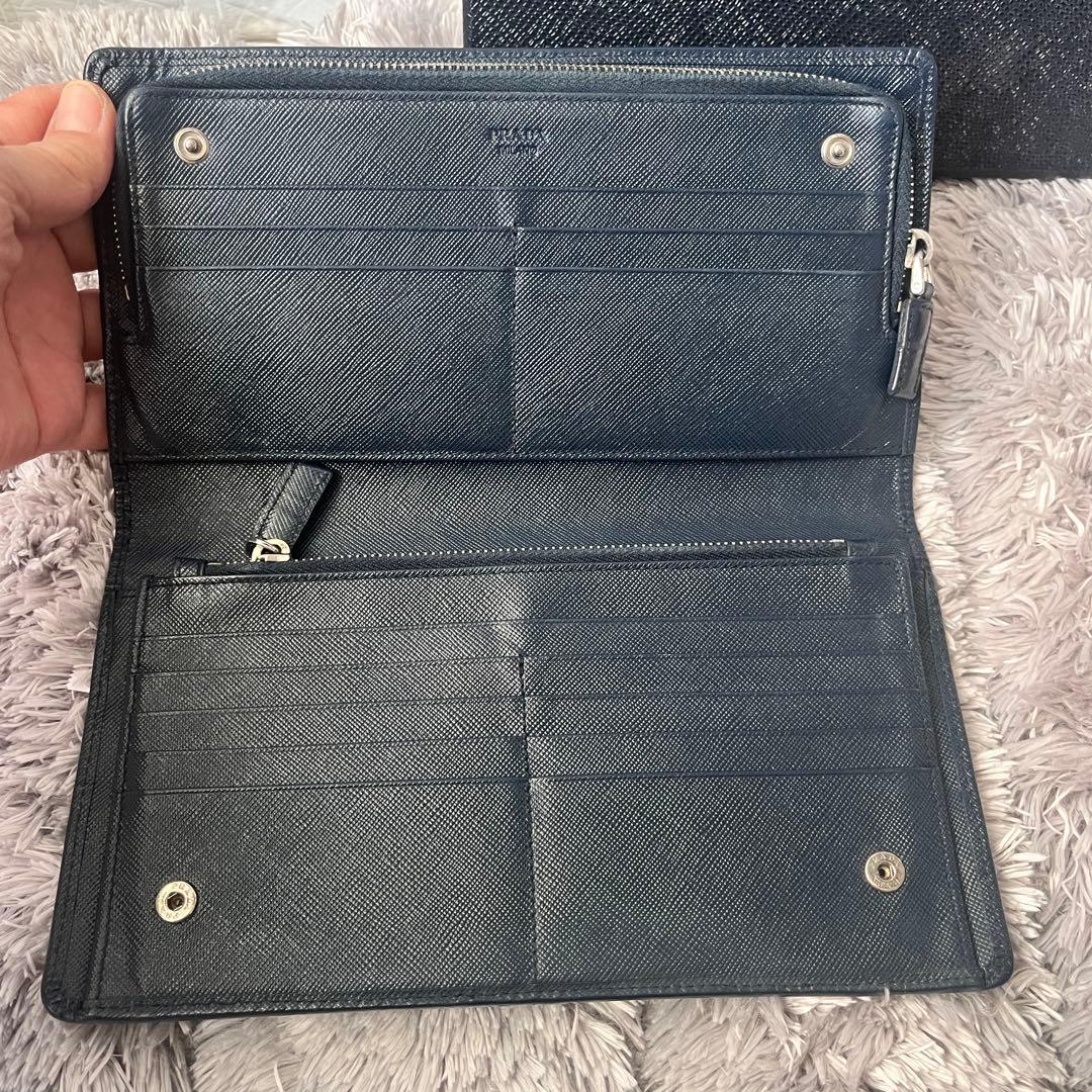 良品✨PRADA 大きめオーガナイザー　長財布　サフィアーノ　ネイビー　メンズ