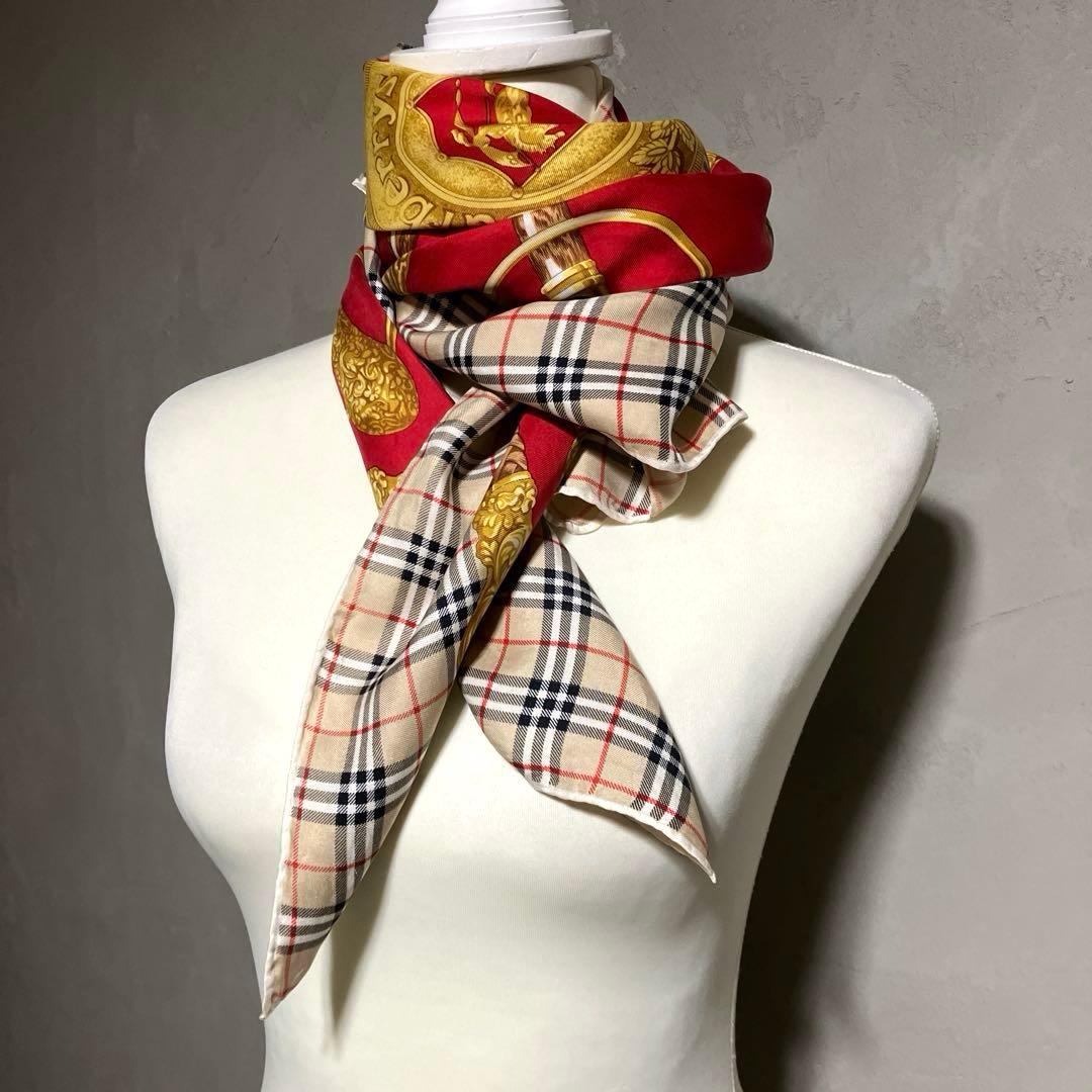 90s Burberrys ヴィンテージ シルクスカーフ ノバチェック 馬具柄