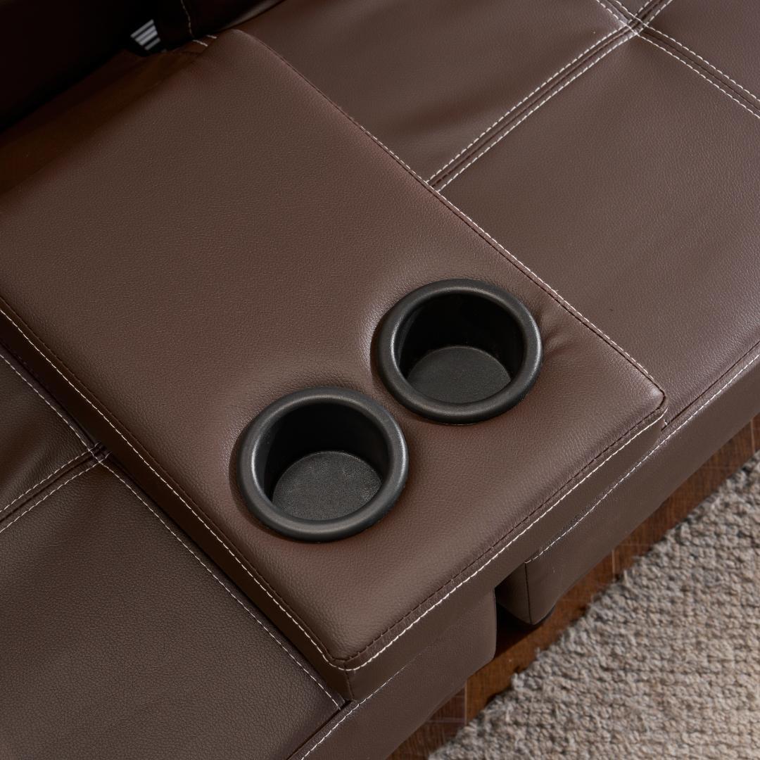 超人気！ソファベッド ソファ ベッド カップホルダー付き 組立て簡単 BROWN