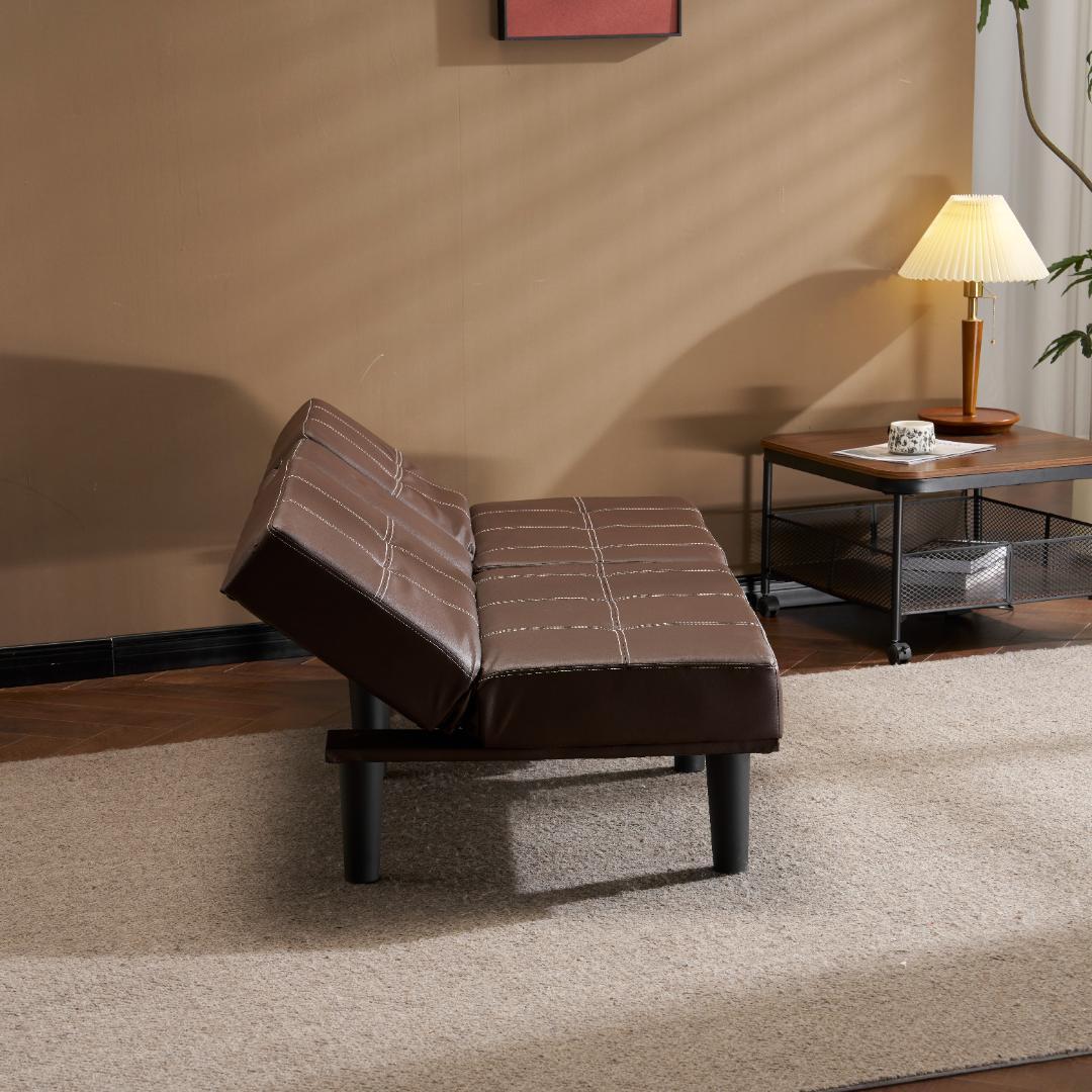 超人気！ソファベッド ソファ ベッド カップホルダー付き 組立て簡単 BROWN