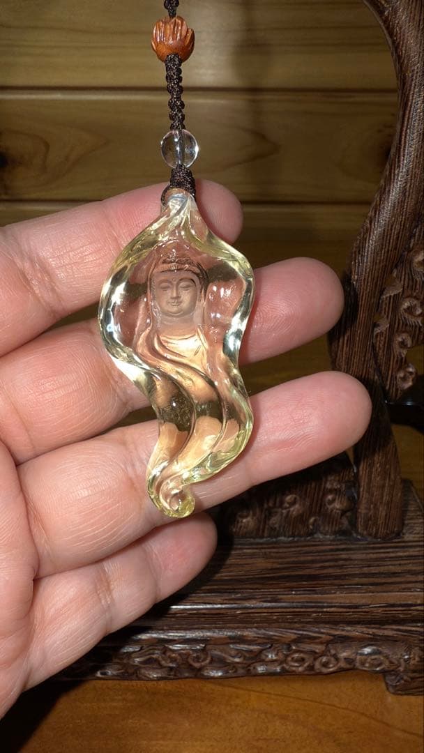 天然シトリン専門店手彫り彫刻 観音菩薩×菩提樹×如意 縁起物 セミオーダー置物
