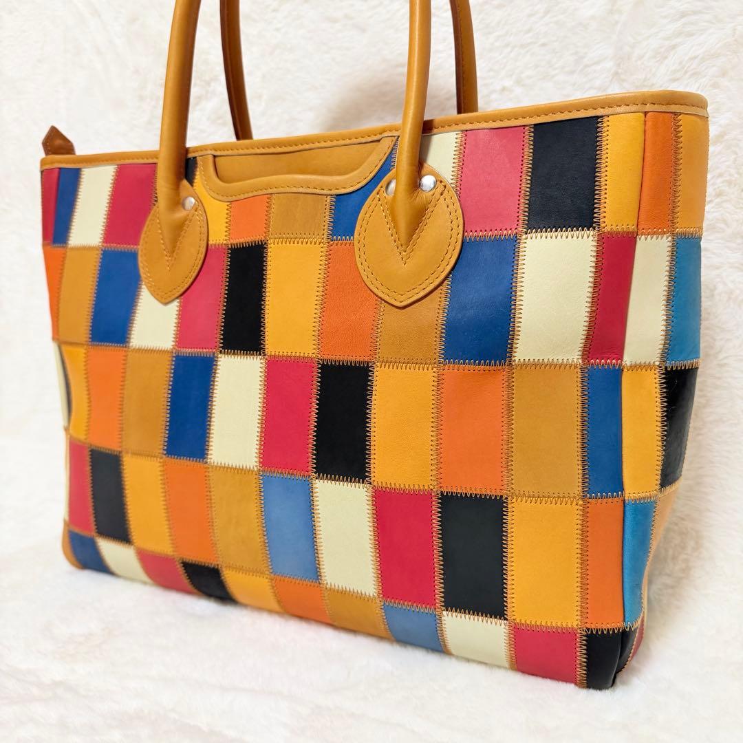 美品✨トライオン トートバッグ パッチワーク レザー A4 マルチカラー 現行品