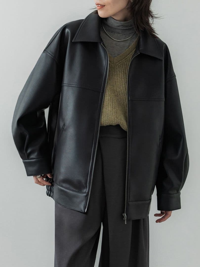 crewre クルーレ フェイクレザージップブルゾン ブラック　サイズ2