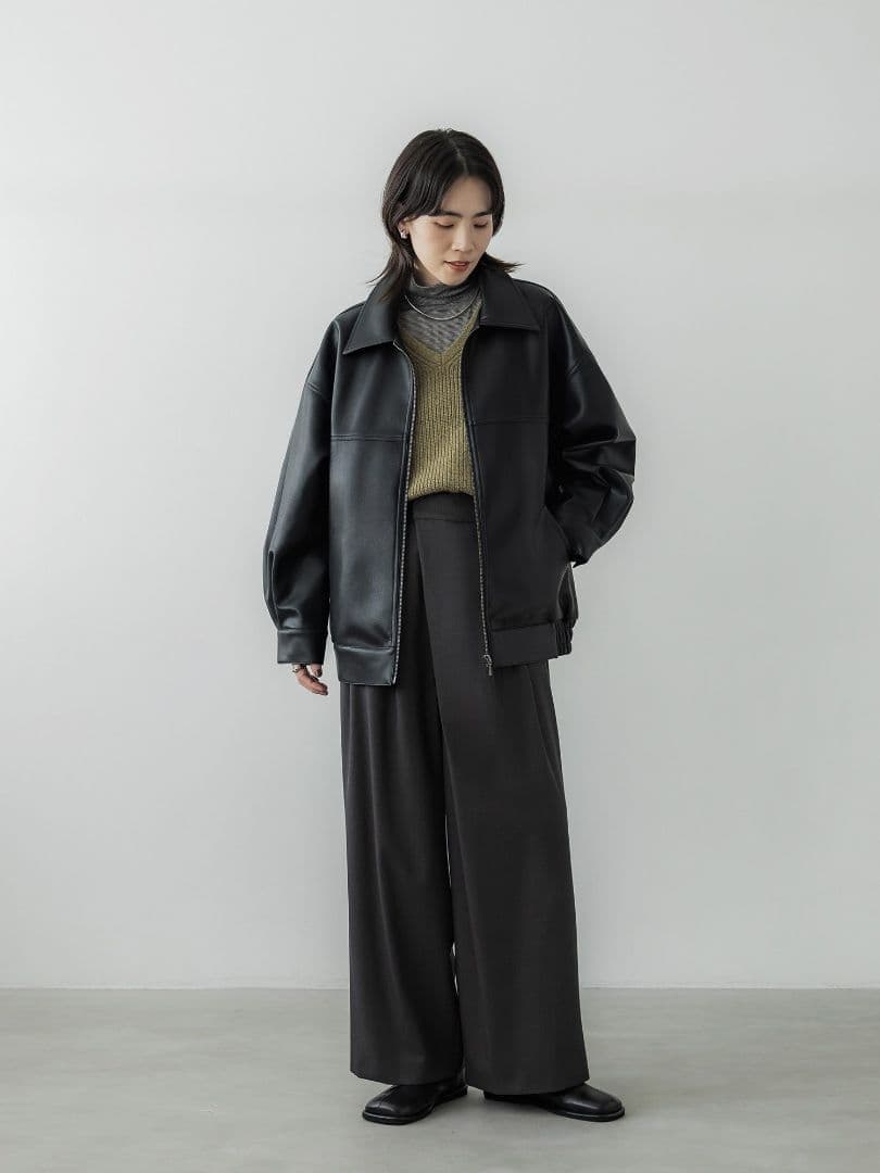 crewre クルーレ フェイクレザージップブルゾン ブラック　サイズ2