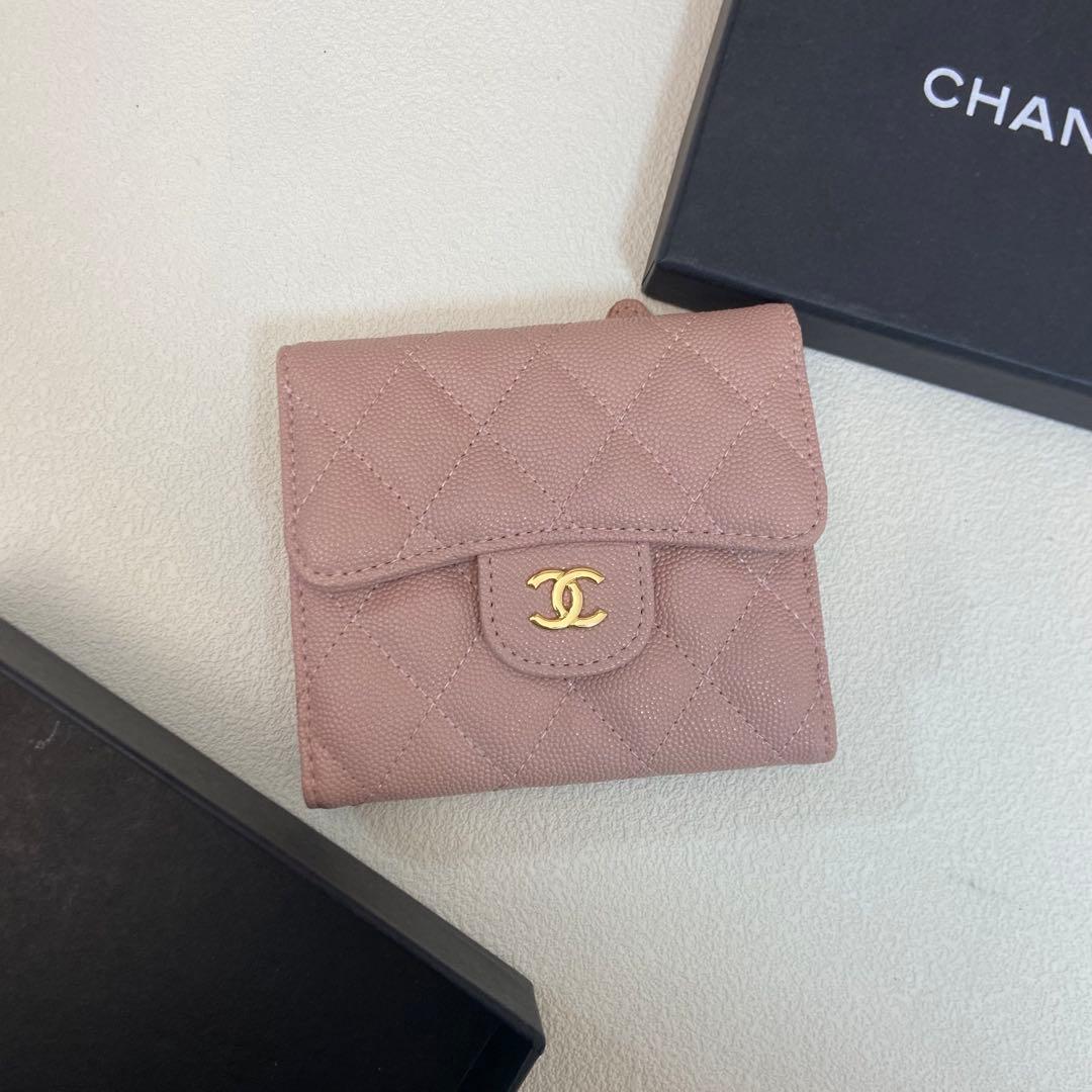 CHANEL ピンク キルティング 三つ折り財布