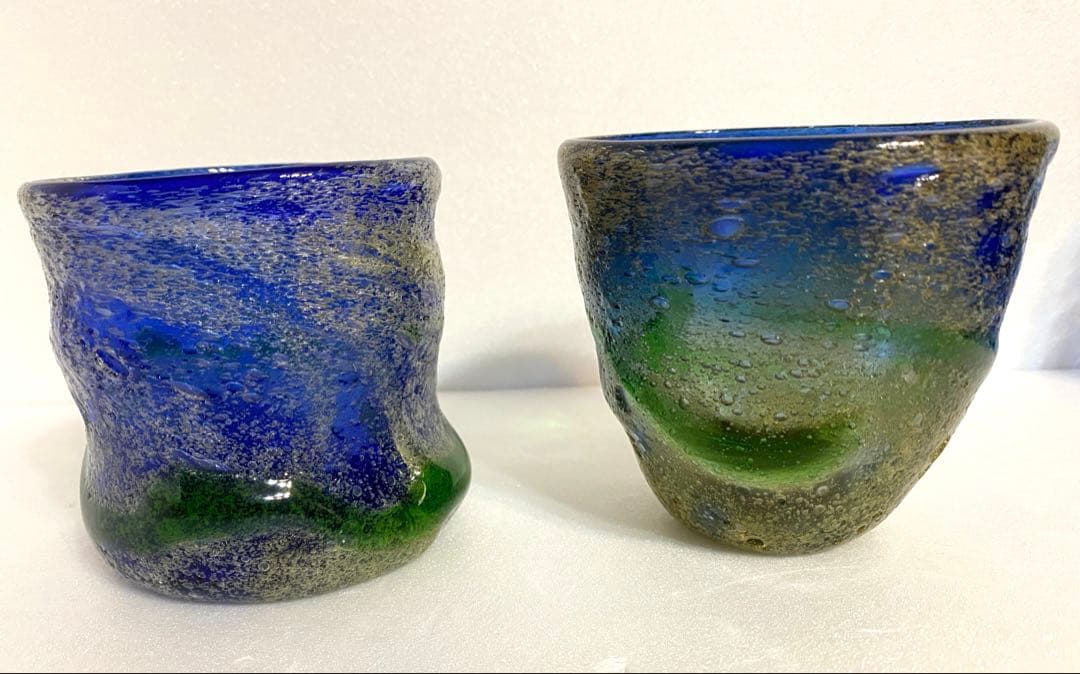 琉球ガラス　稲嶺盛吉グラス　刻印あり2個セット