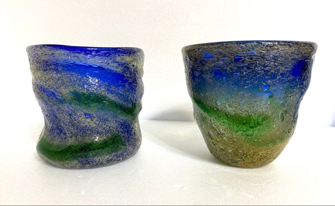 琉球ガラス　稲嶺盛吉グラス　刻印あり2個セット