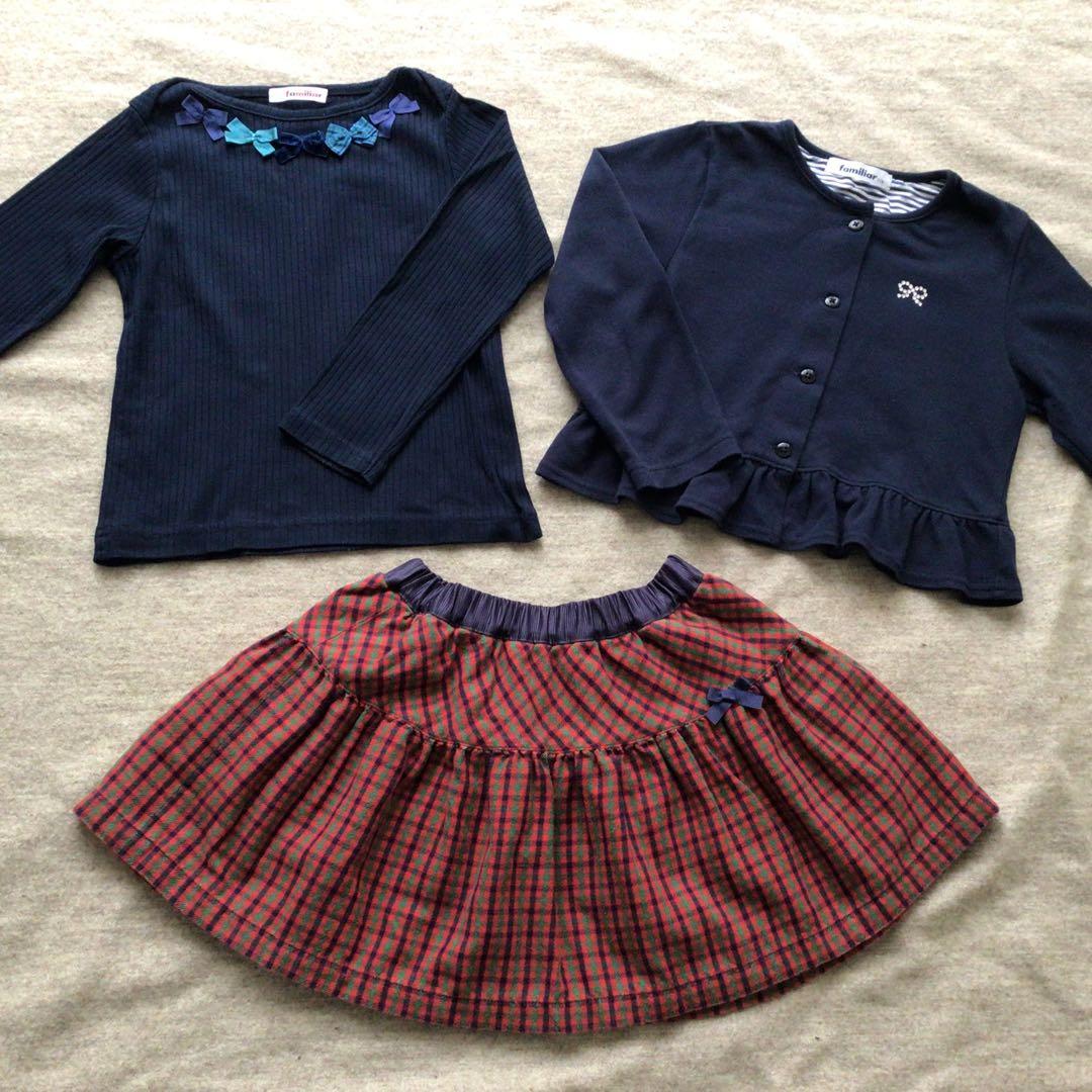 【美品】ファミリア　3点セット　リバーシブルスカート、カットソー　ボレロ　110